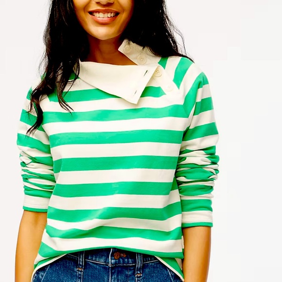J. Crew Factory Tops - J. Crew Pullover Striped Sweatshirt Lightweight Kelly, Ivory M